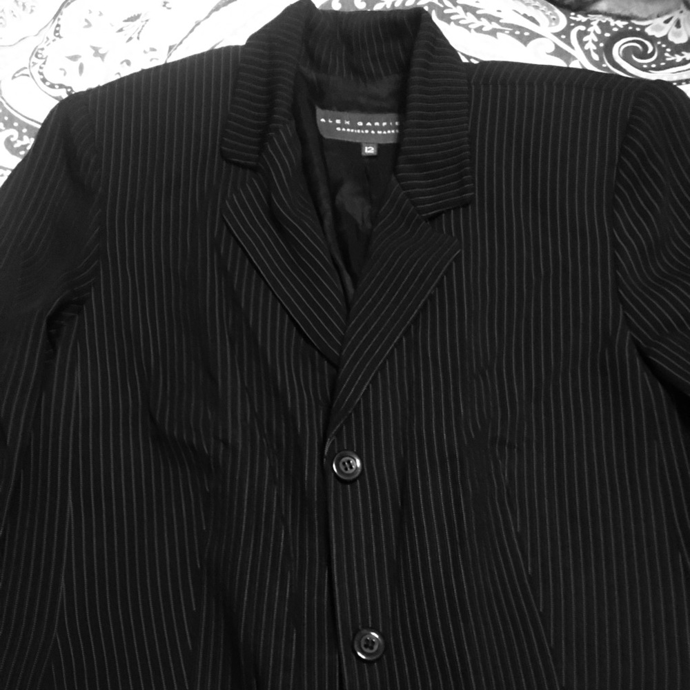 Alex Garfield black pinstripe suit jacket